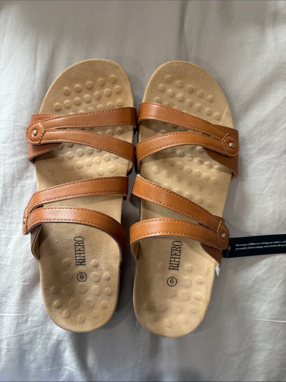Riehero Tan Triple-Strap Slide Sandals